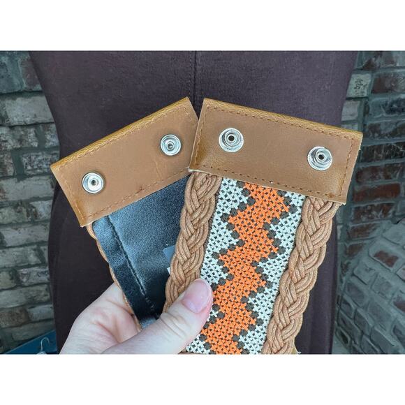 elastic belt boho embroidered braided orange brown white - Picture 7 of 7